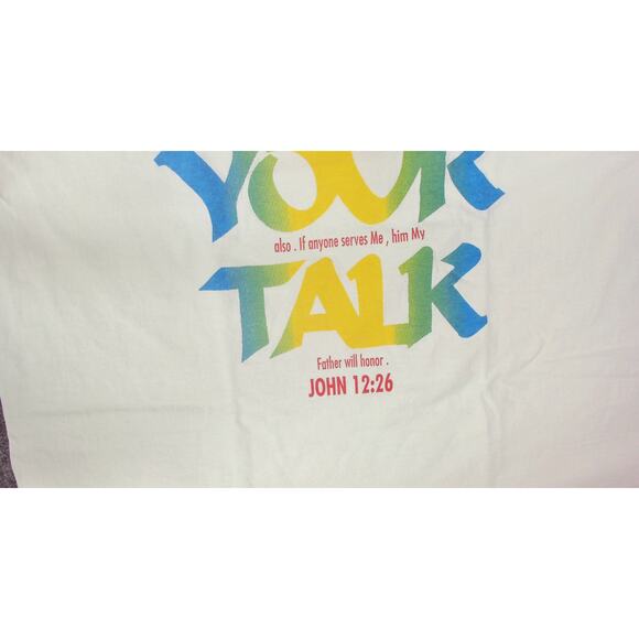 Vintage 90s Fruit Of The Loom Walk Your Talk Christian Graphic Tee Shirt XL - Picture 8 of 10